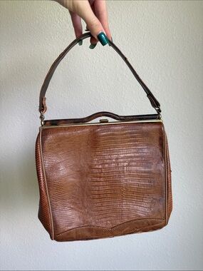 Sterling USA Vintage-Style Brown Textured Genuine Lizard Leather Hand Bag